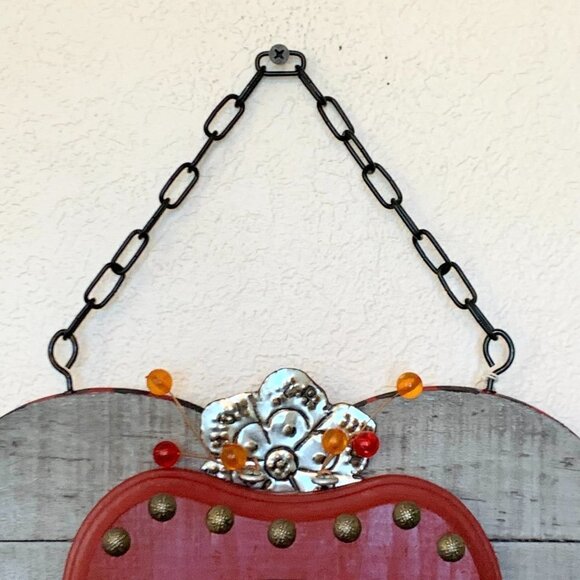 Red Flaming Heart LARGE - recycled art - assemblage art - Signed by artist - Picture 5 of 8